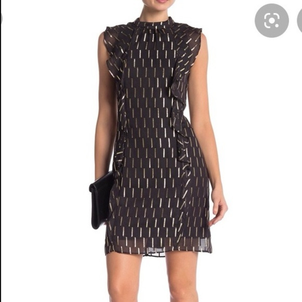 Worthington Black and Metallic Gold Midi Dress w/ Sheer Outer Layer - Size 4 NWT